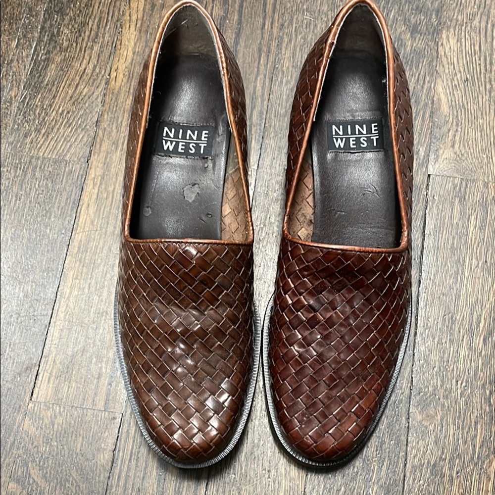Nine West Brown Woven Leather Loafers